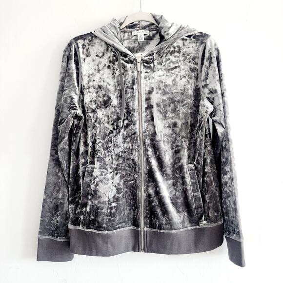 Calvin Klein Silver & Gray Velour Zip Up Jacket with Hood Size Small - Picture 2 of 8